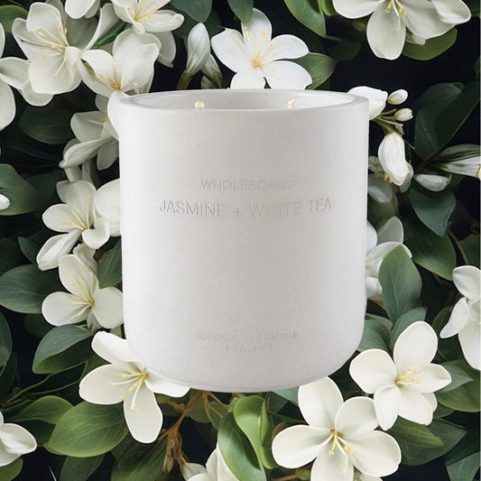 Jasmine + White Tea Scented Non Toxic Candles - 100% Natural Coconut Wax Candle