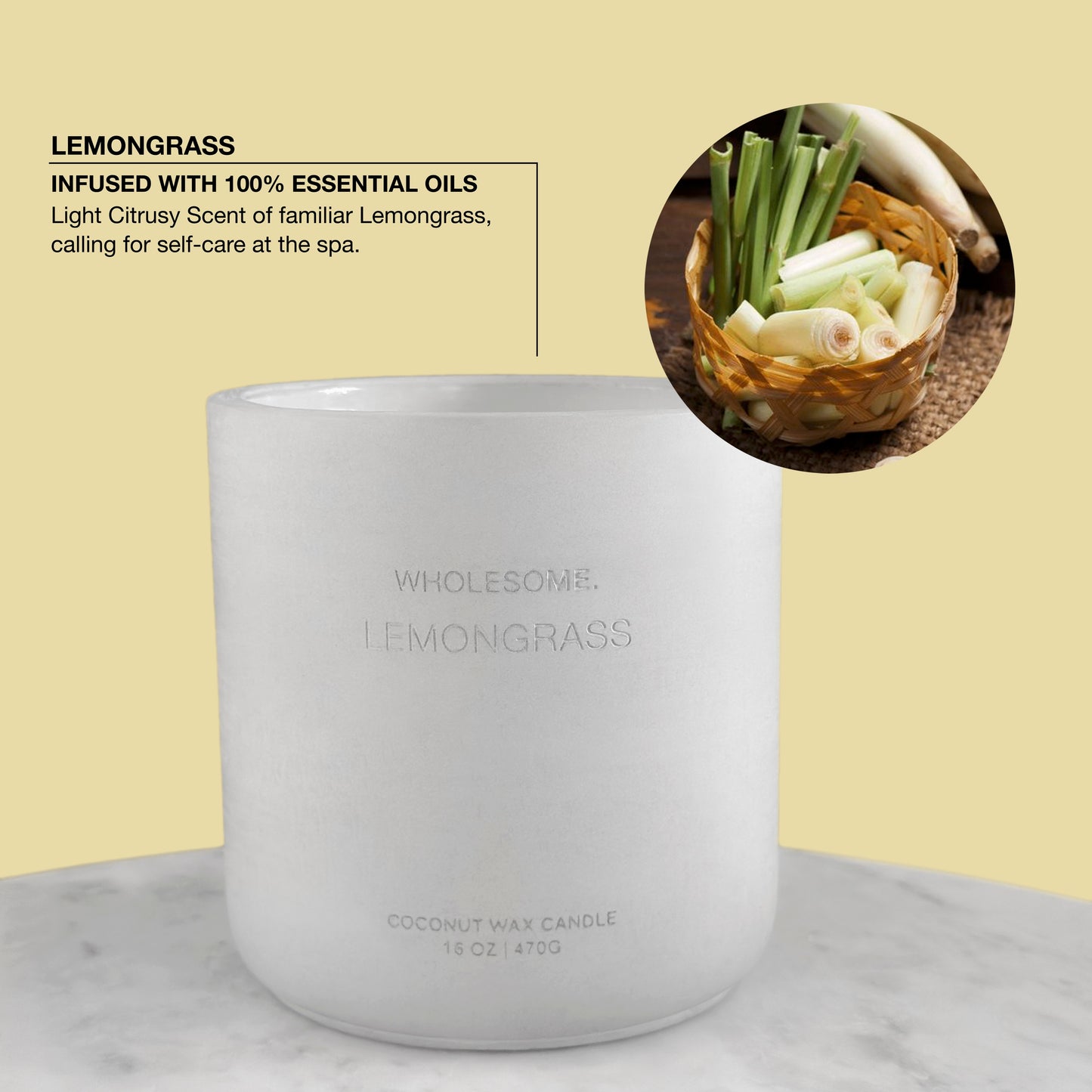Lemongrass Scented Non Toxic Candle - 100% Natural Coconut Wax Candle