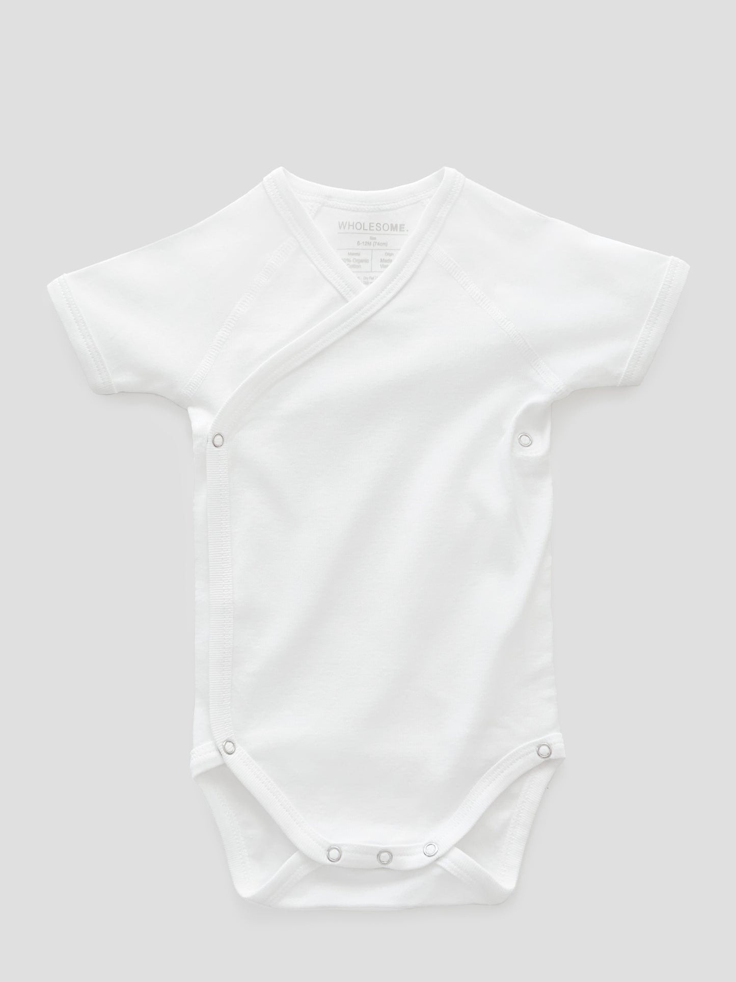 organic cotton, short sleeve, bodysuit, baby essentials, newborn, white, wrap, wholesome, oeko tex standard 100