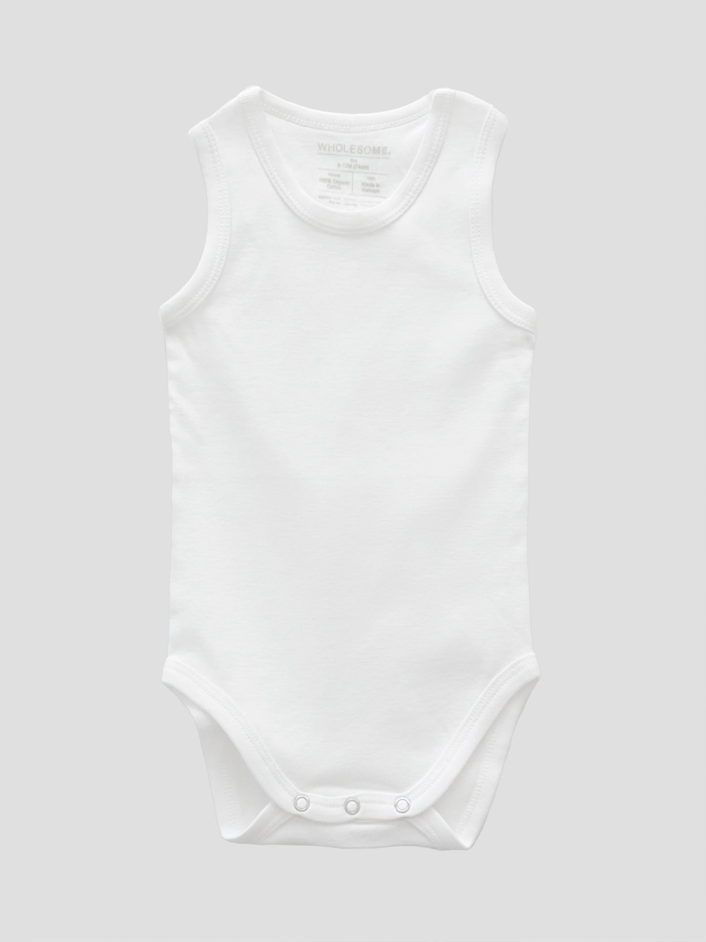 organic cotton, sleeveless, bodysuit, baby essentials, newborn, white, wrap, wholesome, oeko tex standard 100, 2 pack