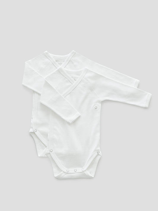 organic cotton, Long sleeve, bodysuit, 2 pack, baby essentials, newborn, white, wrap, wholesome, oeko tex standard 100