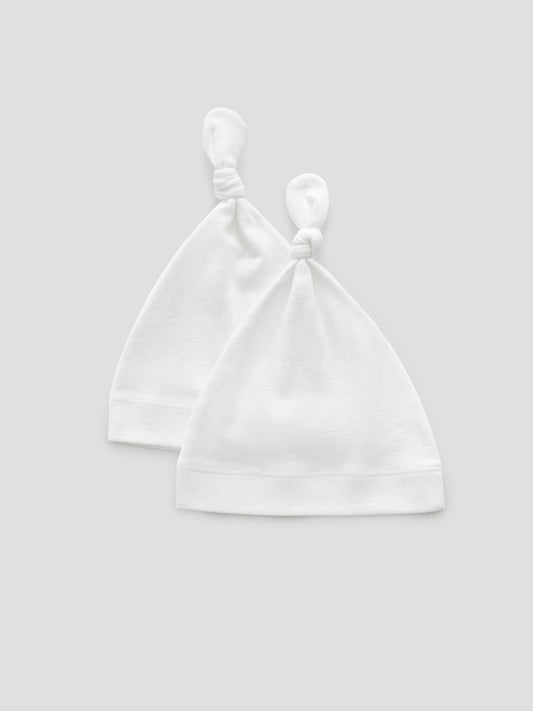 organic cotton, Knot hat, baby essentials, newborn, white, beanie, wholesome, oeko tex standard 100, 2 pack